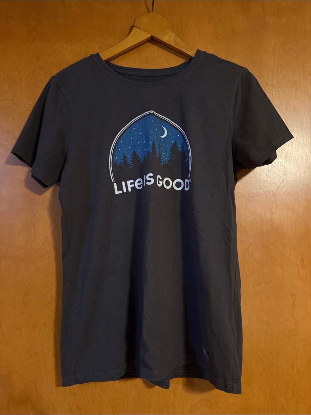 Life Is Good Charcoal Short Sleeve Tee with Night Forest Graphic